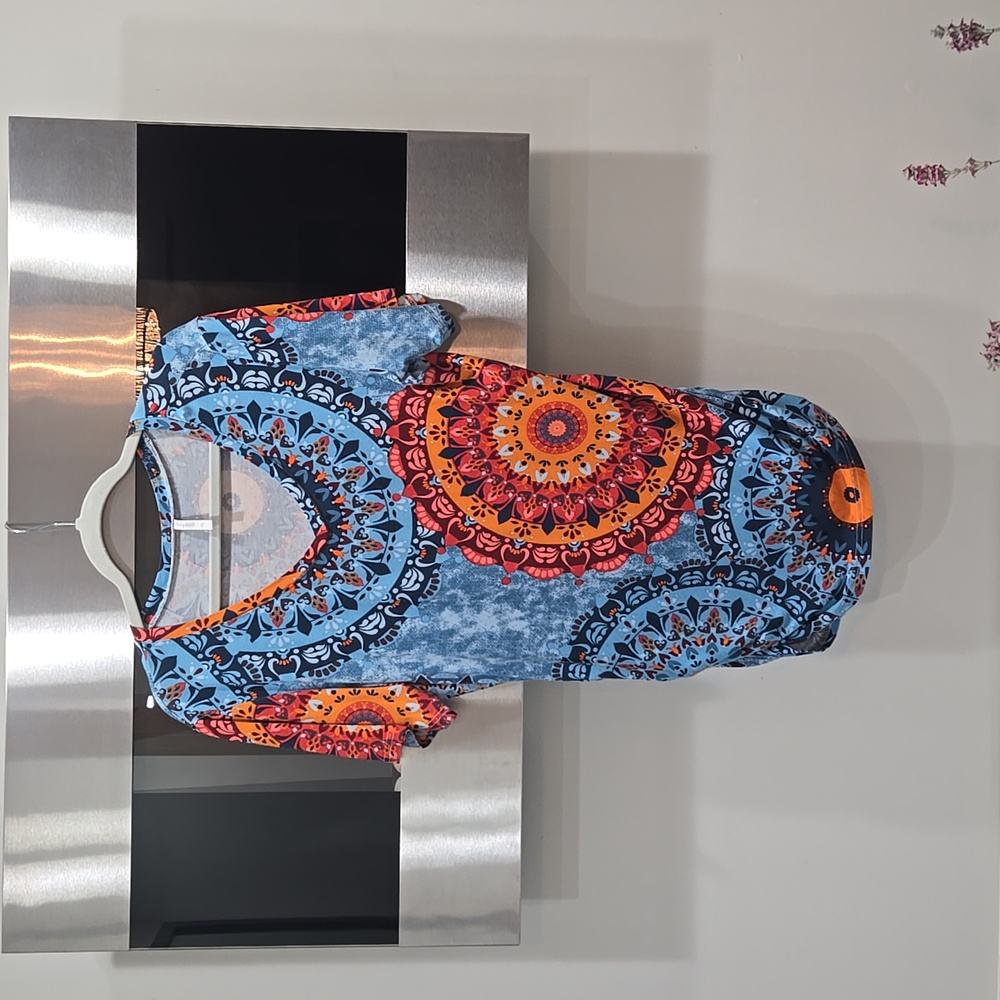 Any Doll Blue And Orange Patterned Top